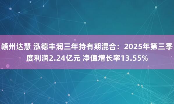 赣州达慧 泓德丰润三年持有期混合：2025年第三季度利润2.24亿元 净值增长率13.55%