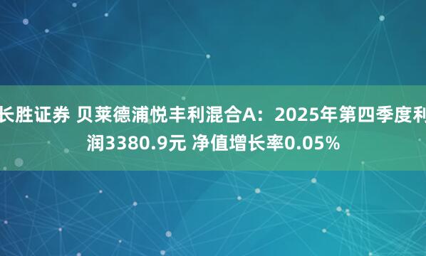 长胜证券 贝莱德浦悦丰利混合A：2025年第四季度利润3380.9元 净值增长率0.05%
